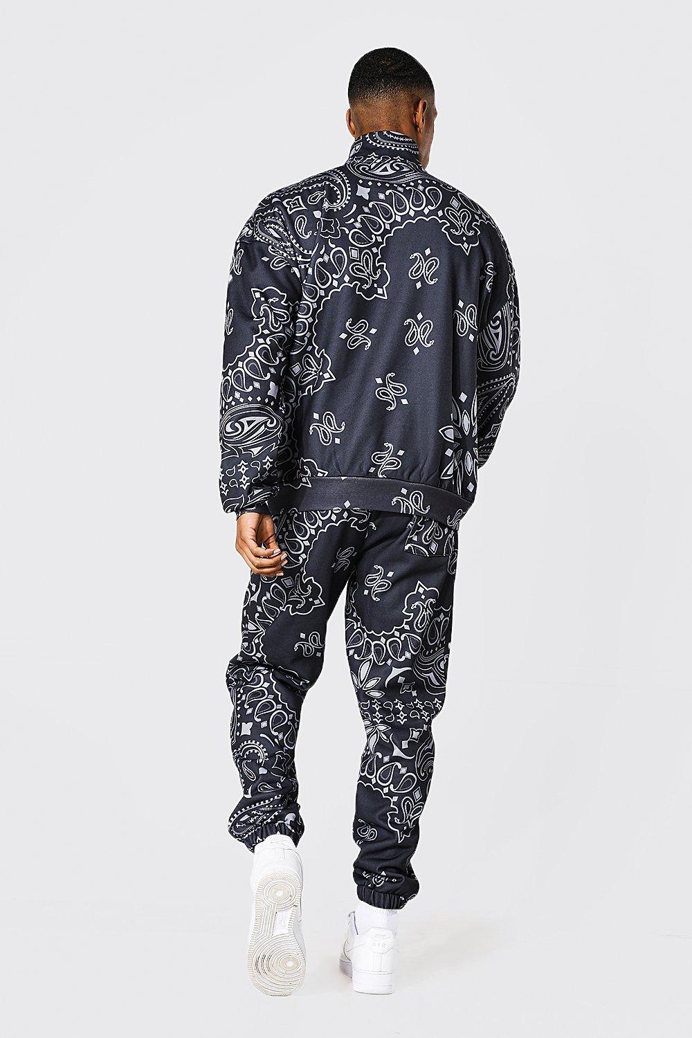 Oversized Bandana Funnel Half Zip Tracksuit | boohoo