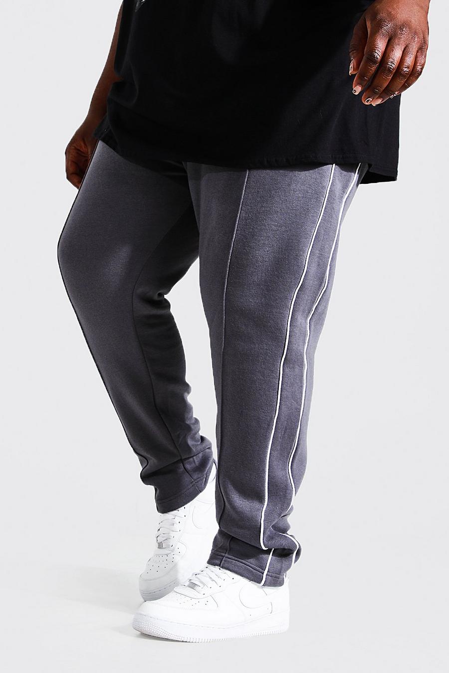 Charcoal Plus Size Skinny Fit Joggers With Piping image number 1