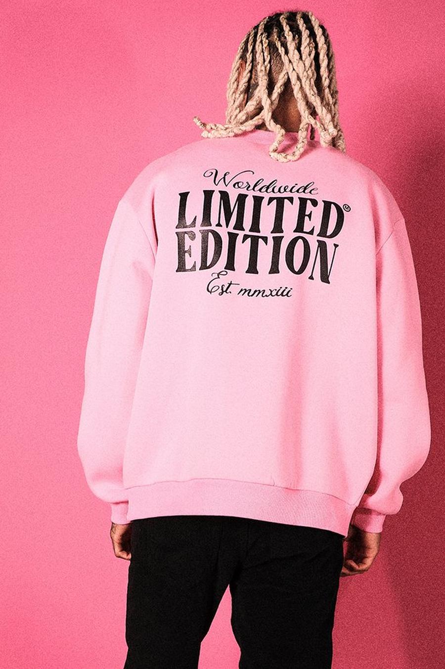 Pink rosa Man Front & Back Print Oversized Sweater image number 1