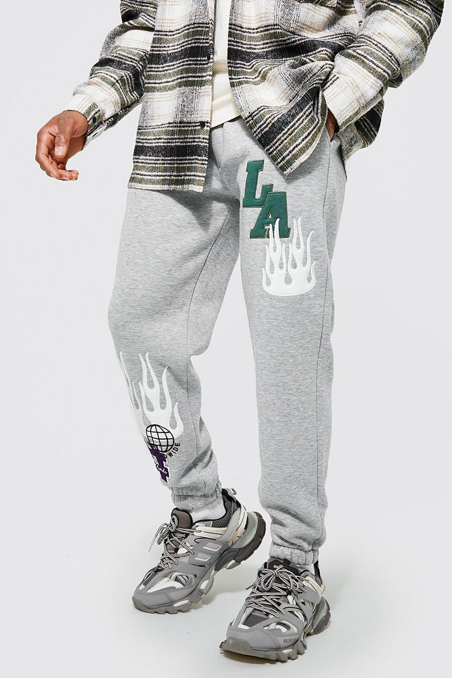 Pantalón deportivo Regular con aplique universitario de LA, Grey marl image number 1