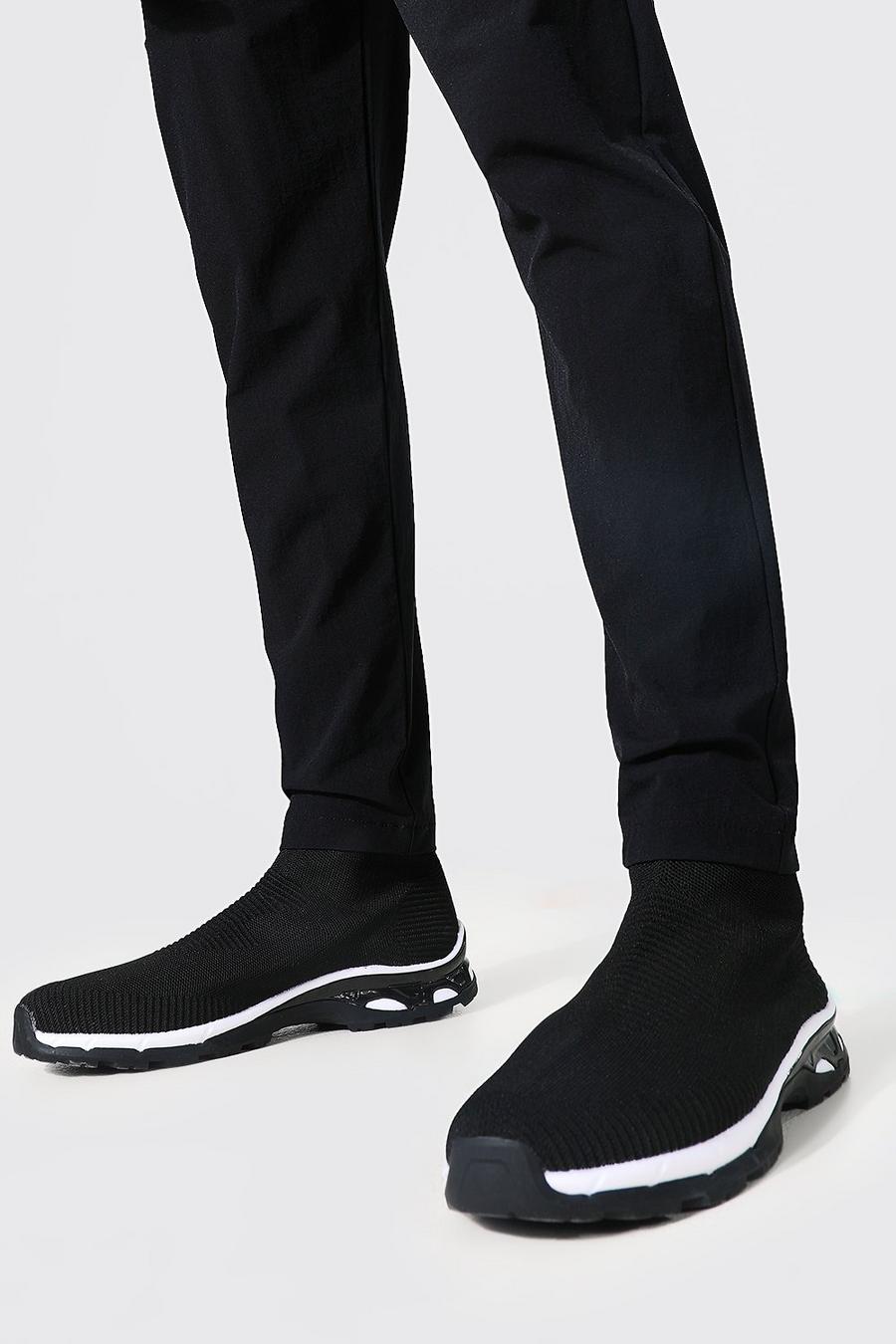 Bottines chaussettes en maille côtelée, Black noir image number 1