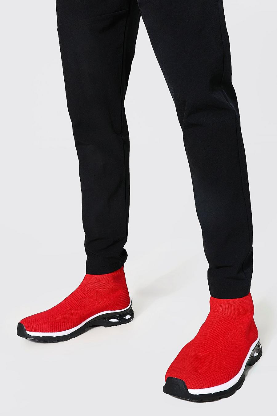 Bottines chaussettes en maille côtelée, Red image number 1