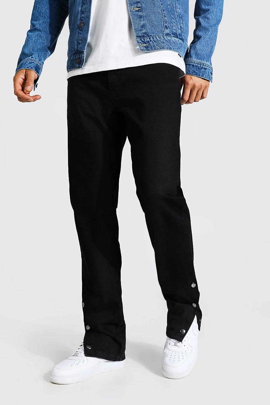 שחור ג'ינס בגזרה ישרה עם מכפלת תיקתקים לגברים גבוהים image number 1
