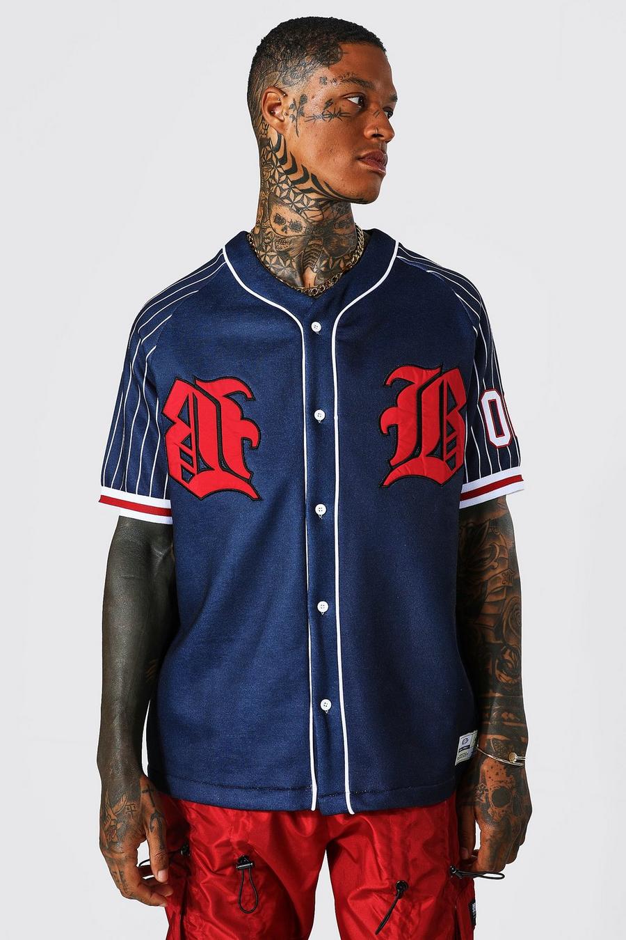 Oversized B Embroidered Jersey Baseball Shirt | boohoo Oversized B Embroidered Jersey Baseball Shirt | boohoo