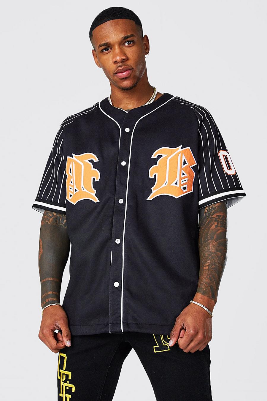 Black svart Oversized B Embroidered Jersey Baseball Shirt image number 1