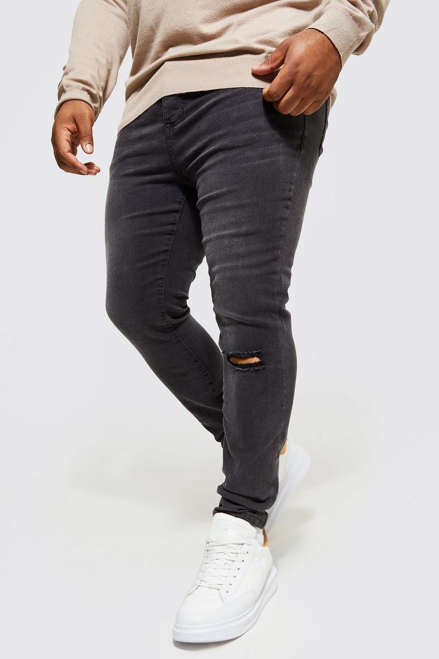 Charcoal gris Plus Size Busted Knee Super Skinny Jean