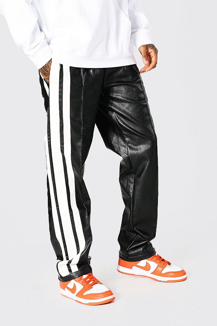 Pantaloni rilassati in poliuretano con strisce laterali, Black negro image number 1