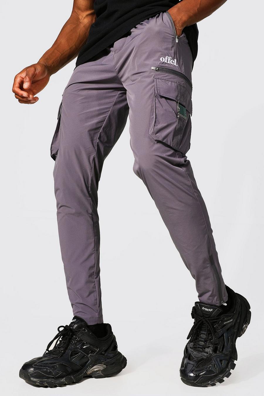 Man Slim Fit Stretch Cargo-Hosen mit Reißverschluss am Saum, Schiefergrau grey image number 1