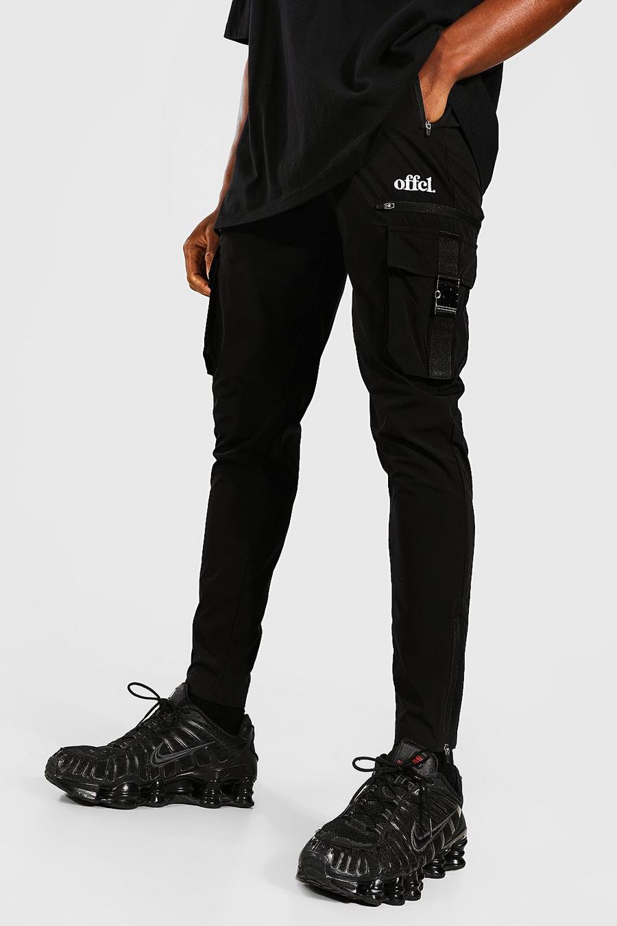 Pantaloni Cargo Man Slim Fit Stretch con zip sul fondo, Black nero image number 1