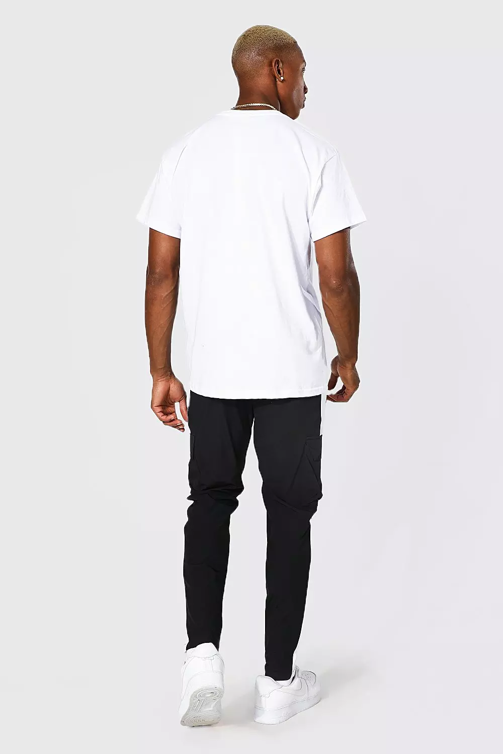 Black Man Slim Stretch Side Stripe Cargo Trousers alternative image