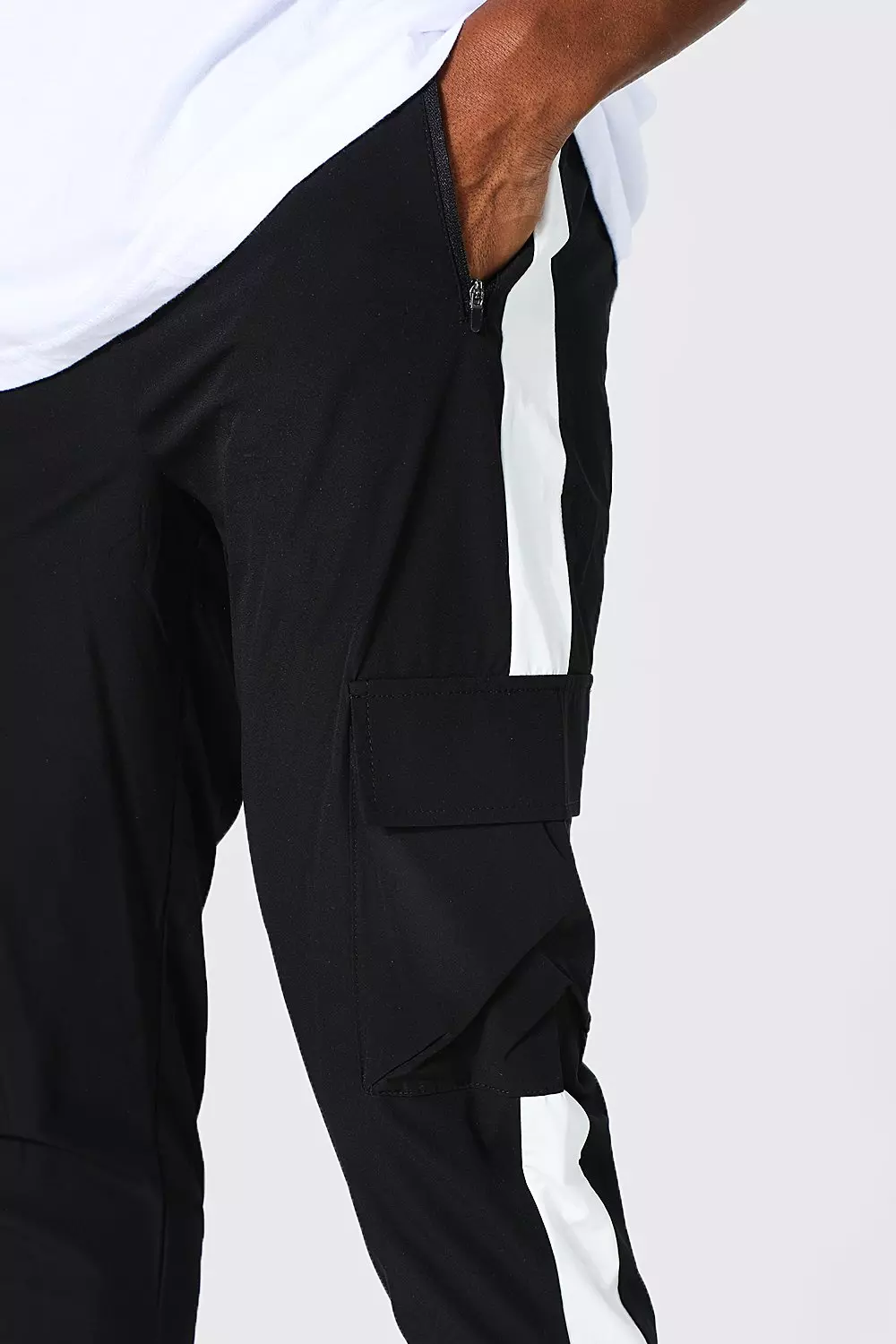 Black Man Slim Stretch Side Stripe Cargo Trousers alternative image