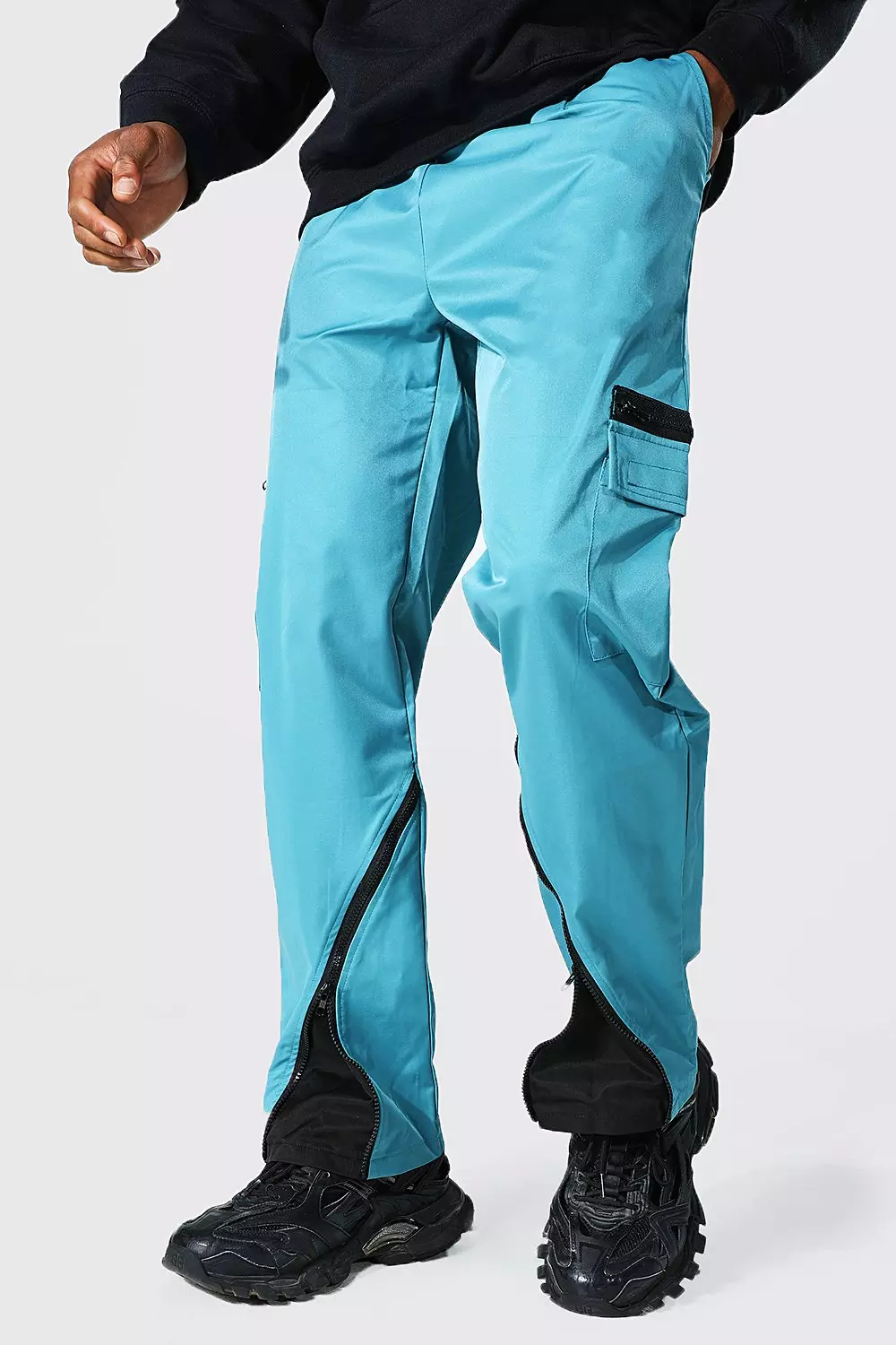 Blue Man Cargo Trousers With Zip Details alternative image