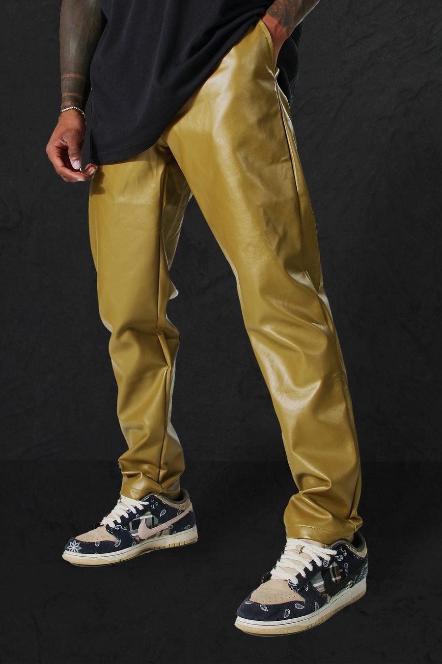 Pantalon slim en similicuir, Light khaki image number 1