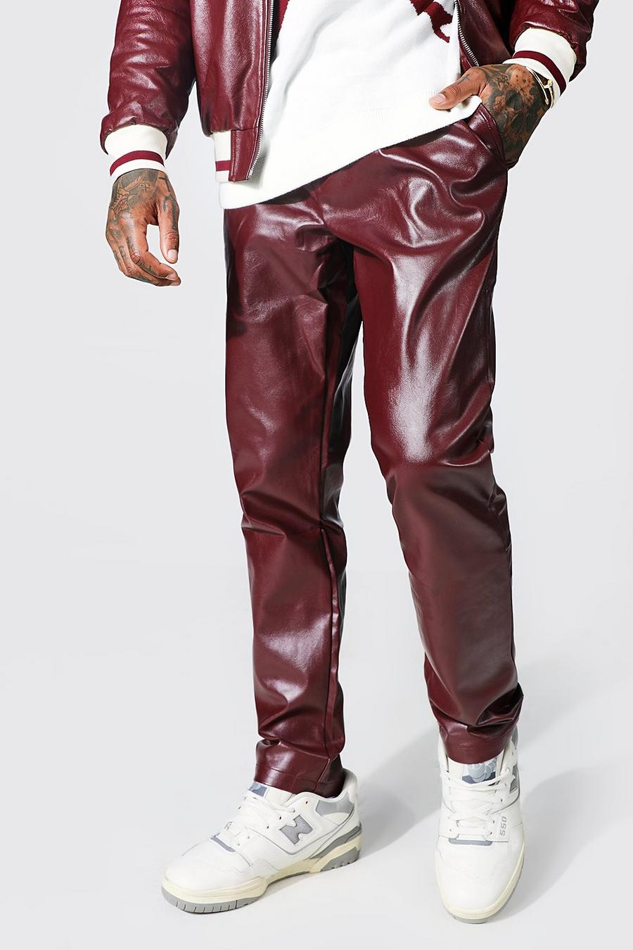 Pantalon slim en similicuir, Burgundy rot image number 1