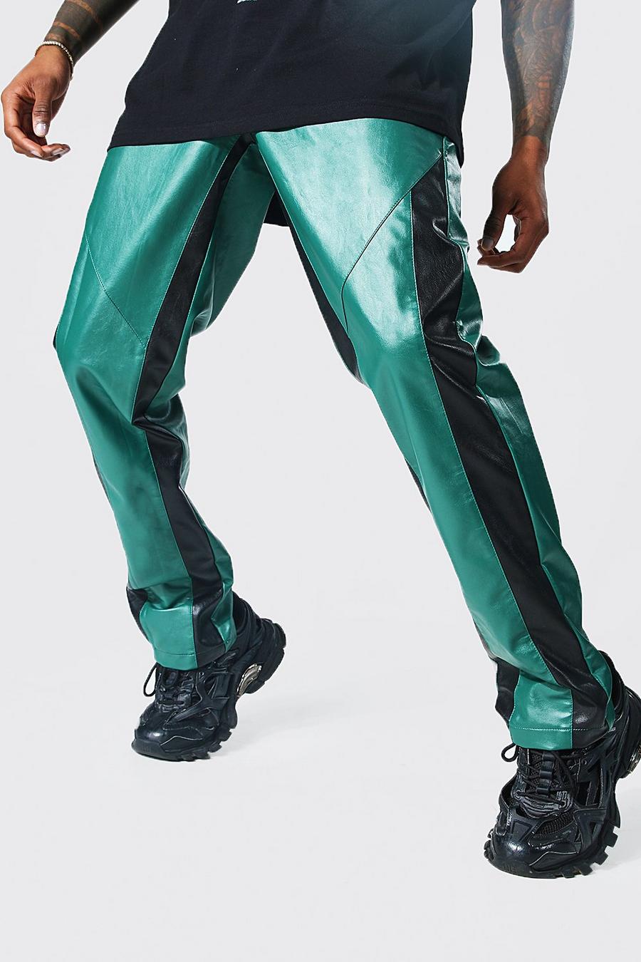 Green Straight Leg Motocross Pu Trousers image number 1