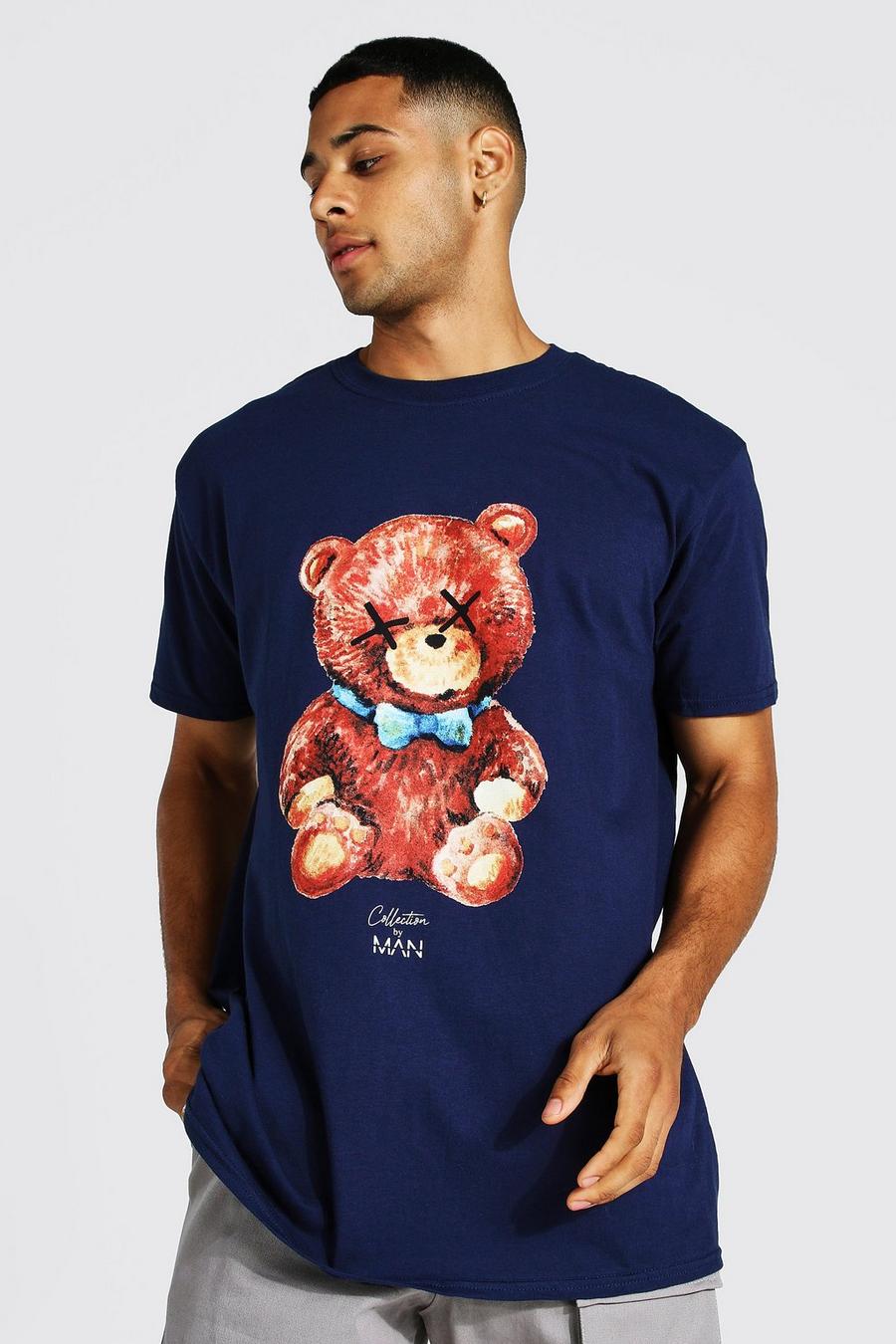 Navy marineblau Oversized Teddy Graphic T-shirt image number 1