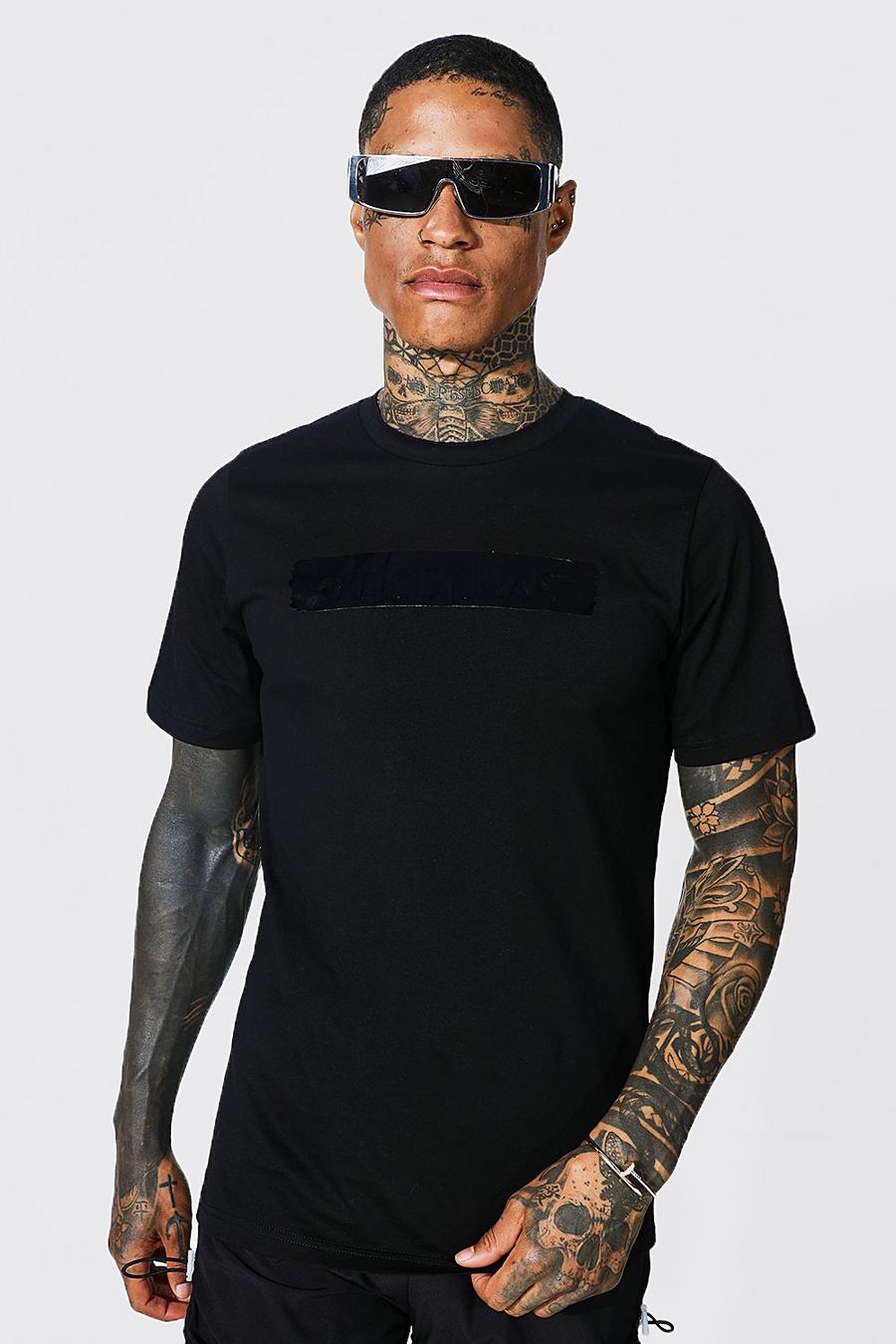 Black Official Man Slim Fit T-Shirt Met Glanzende Opdruk image number 1