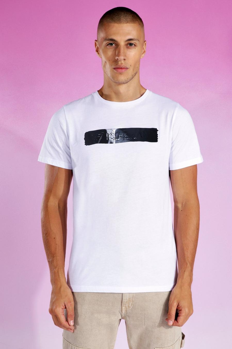 Slim-Fit T-Shirt mit Official Man Print, Stone beige image number 1