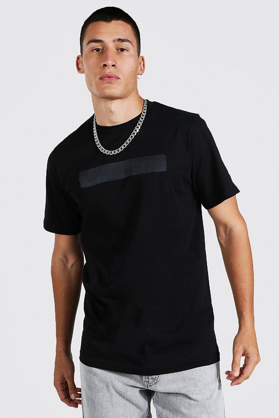 MAN Official mattes T-Shirt mit Print, Slim Fit, Schwarz black image number 1