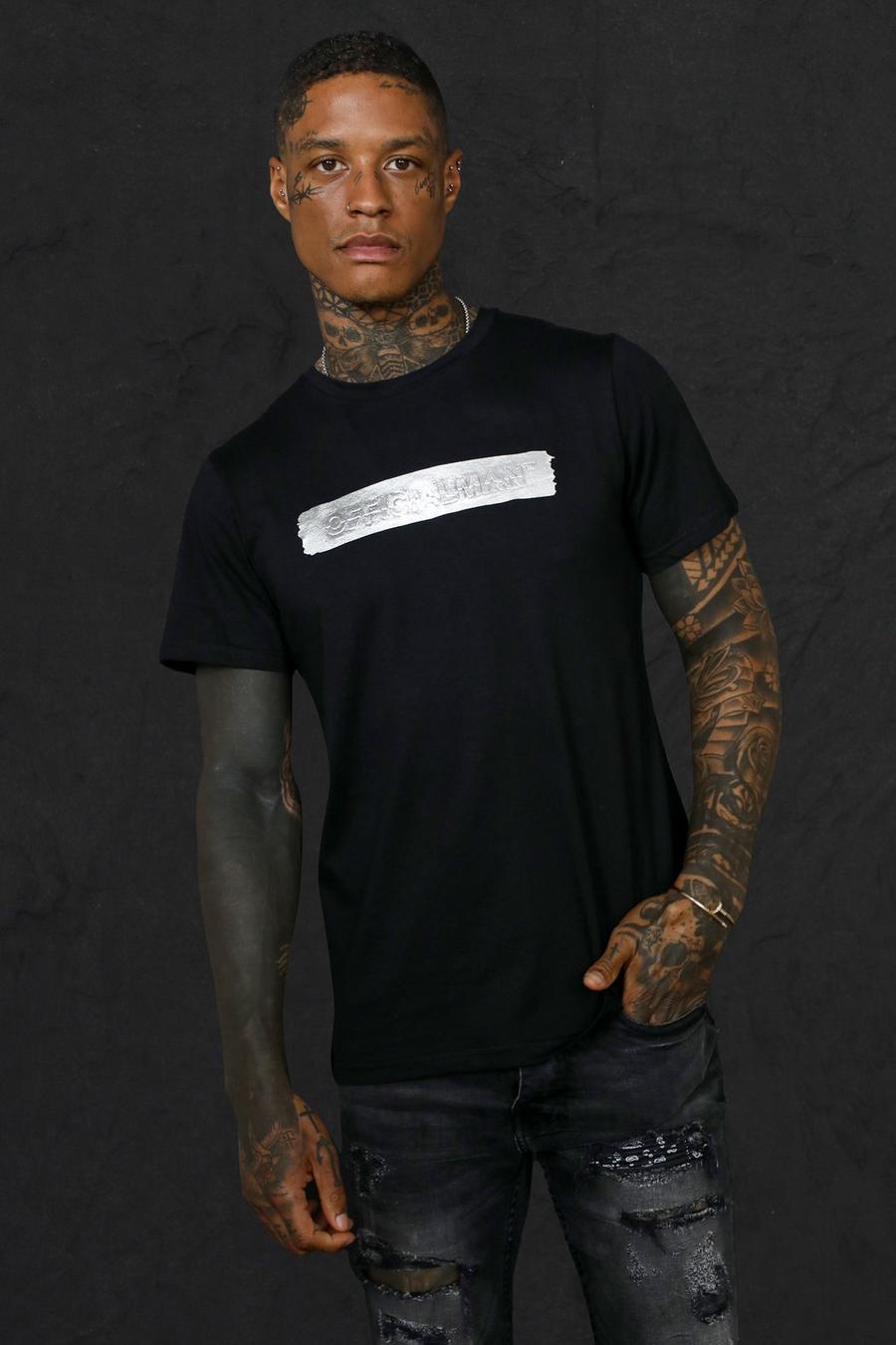 Black Official Man Slim Fit T-Shirt Met Metallic Opdruk image number 1