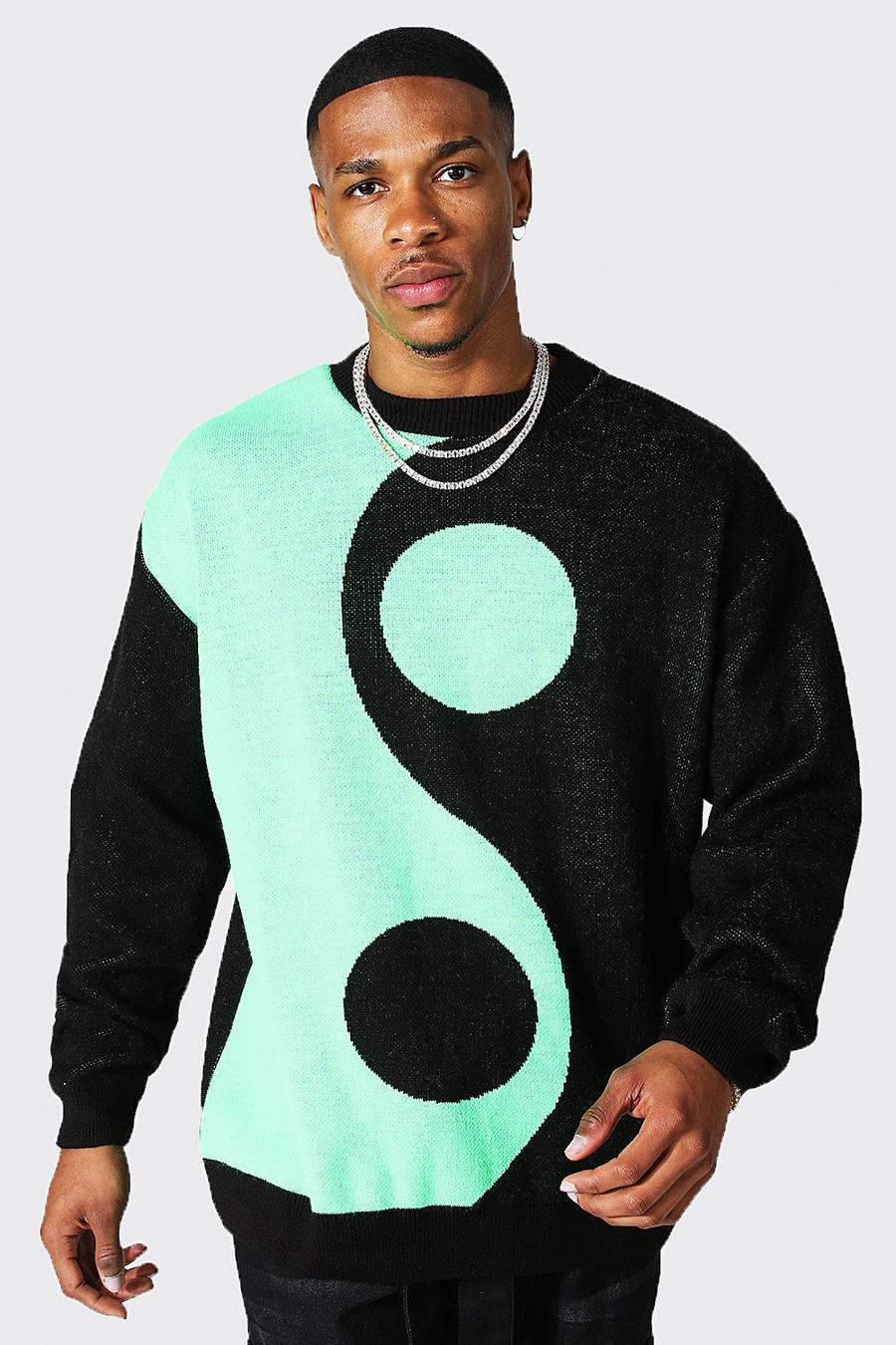 Green grün Oversized Yin & Yang Knitted Jumper image number 1