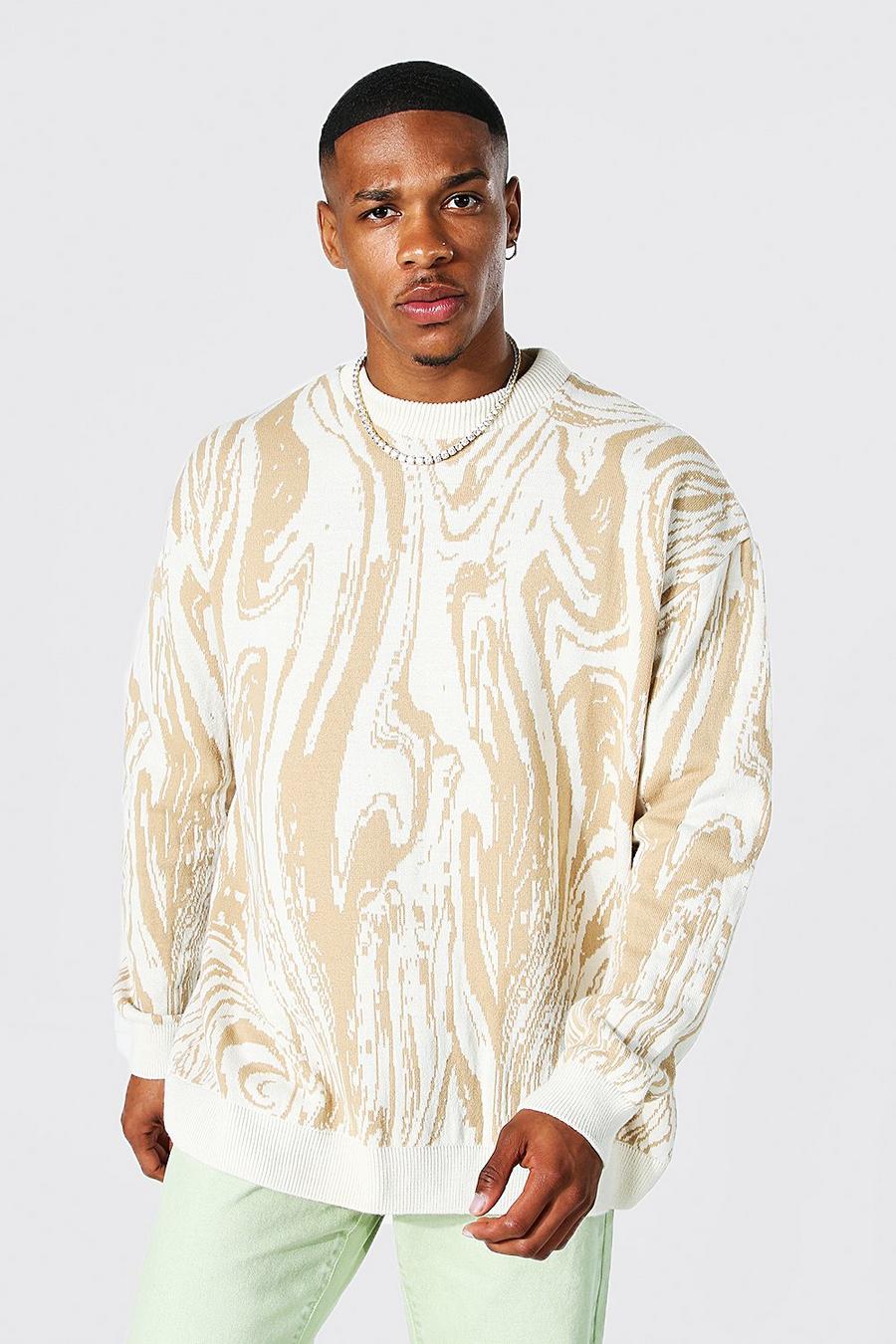 Oversize Strick-Pullover mit Muster, Cream white image number 1