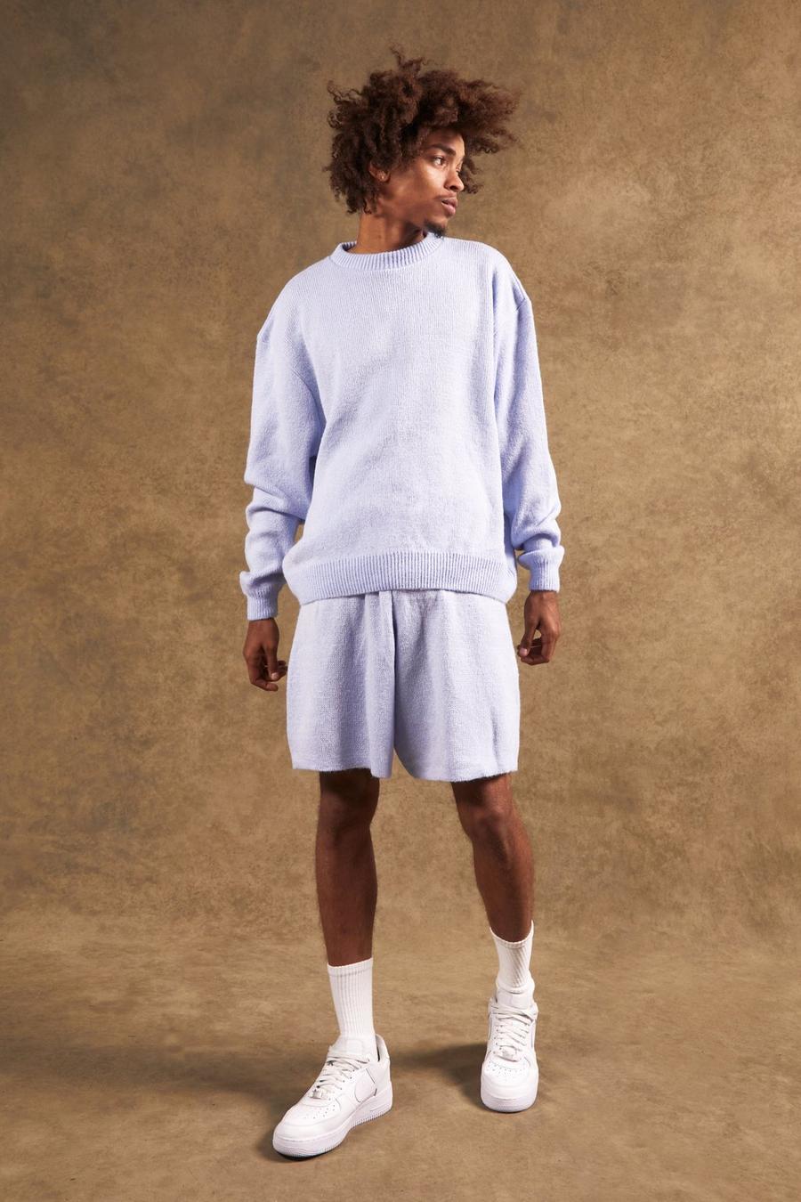 Trainingsanzug mit Strick-Pullover und Shorts, Hellblau blue image number 1