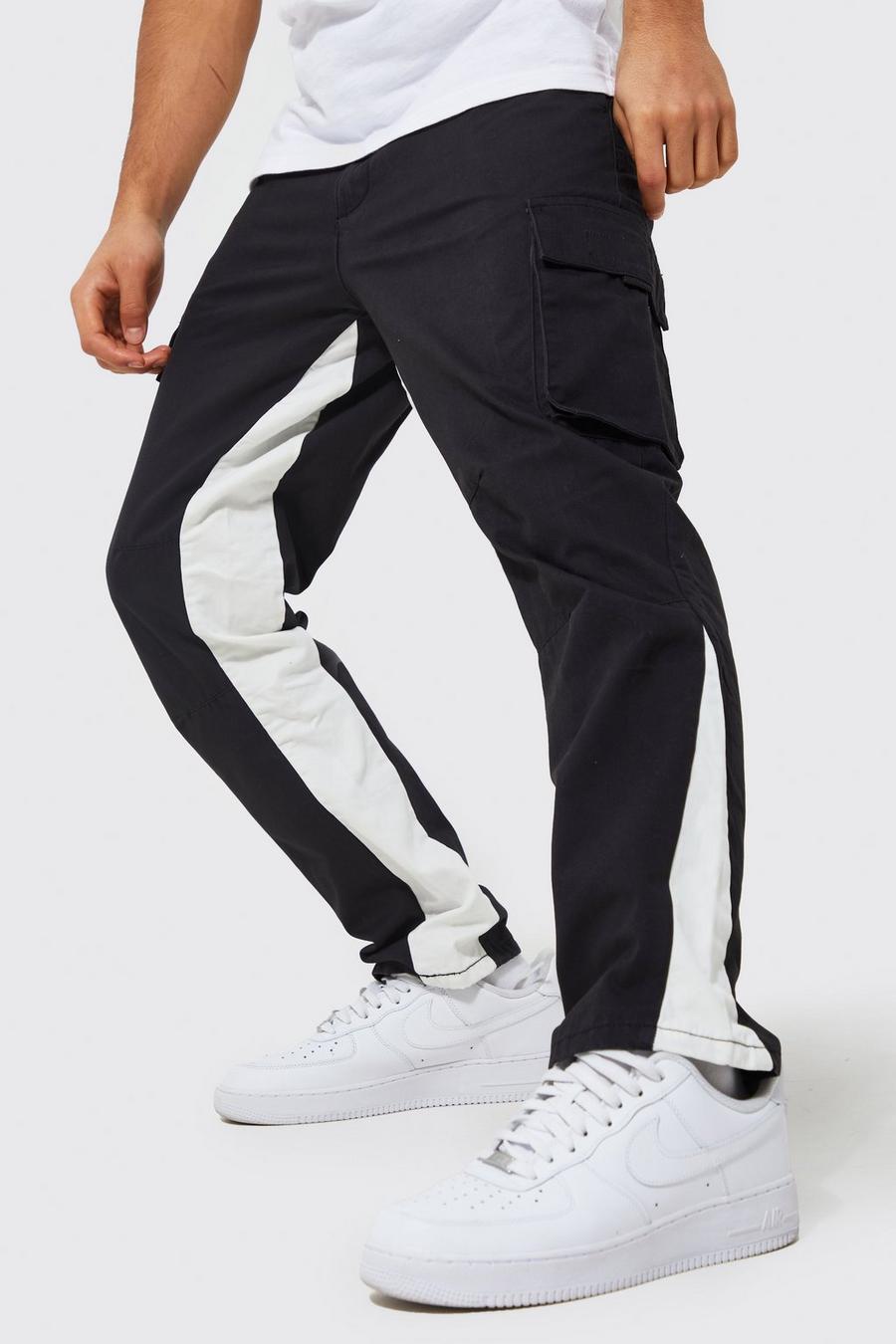 Black Straight Leg Cargo Trousers With Panel Detail image number 1