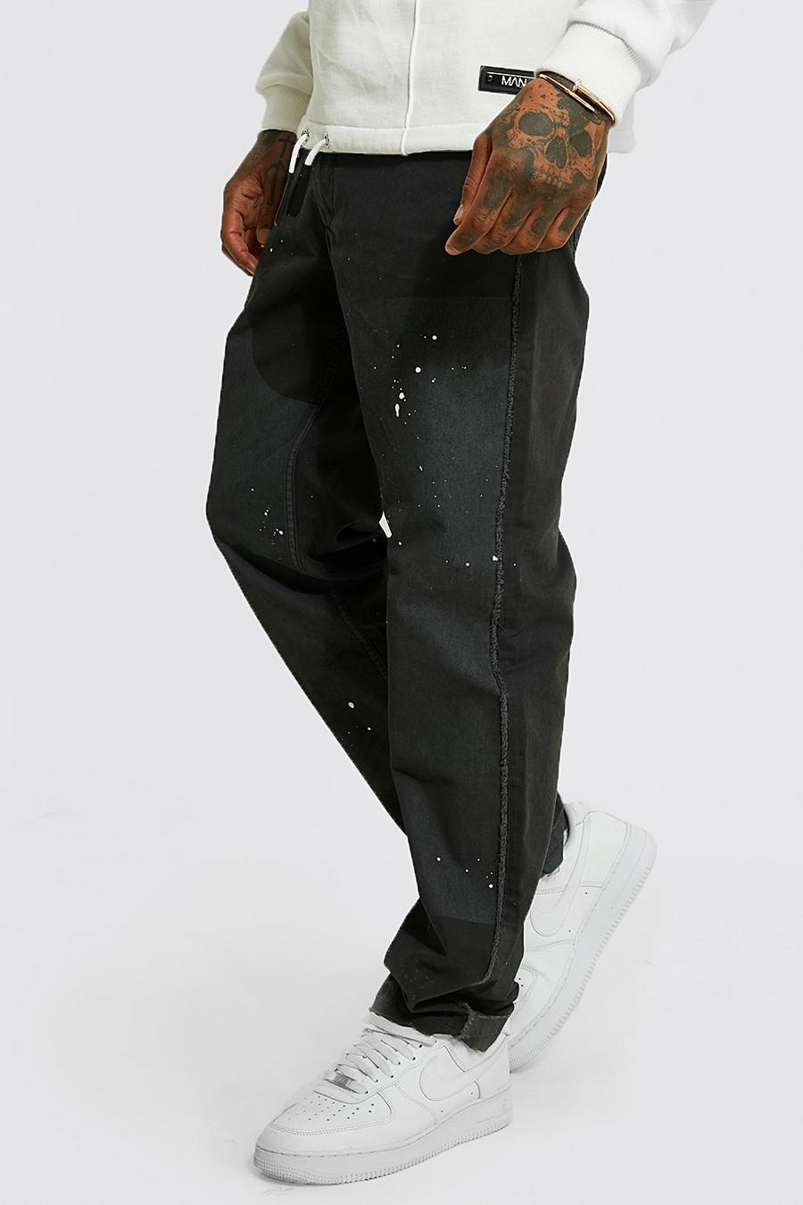Black Fixed Waist Relaxed Fit Carpenter Trousers With Distressing image number 1