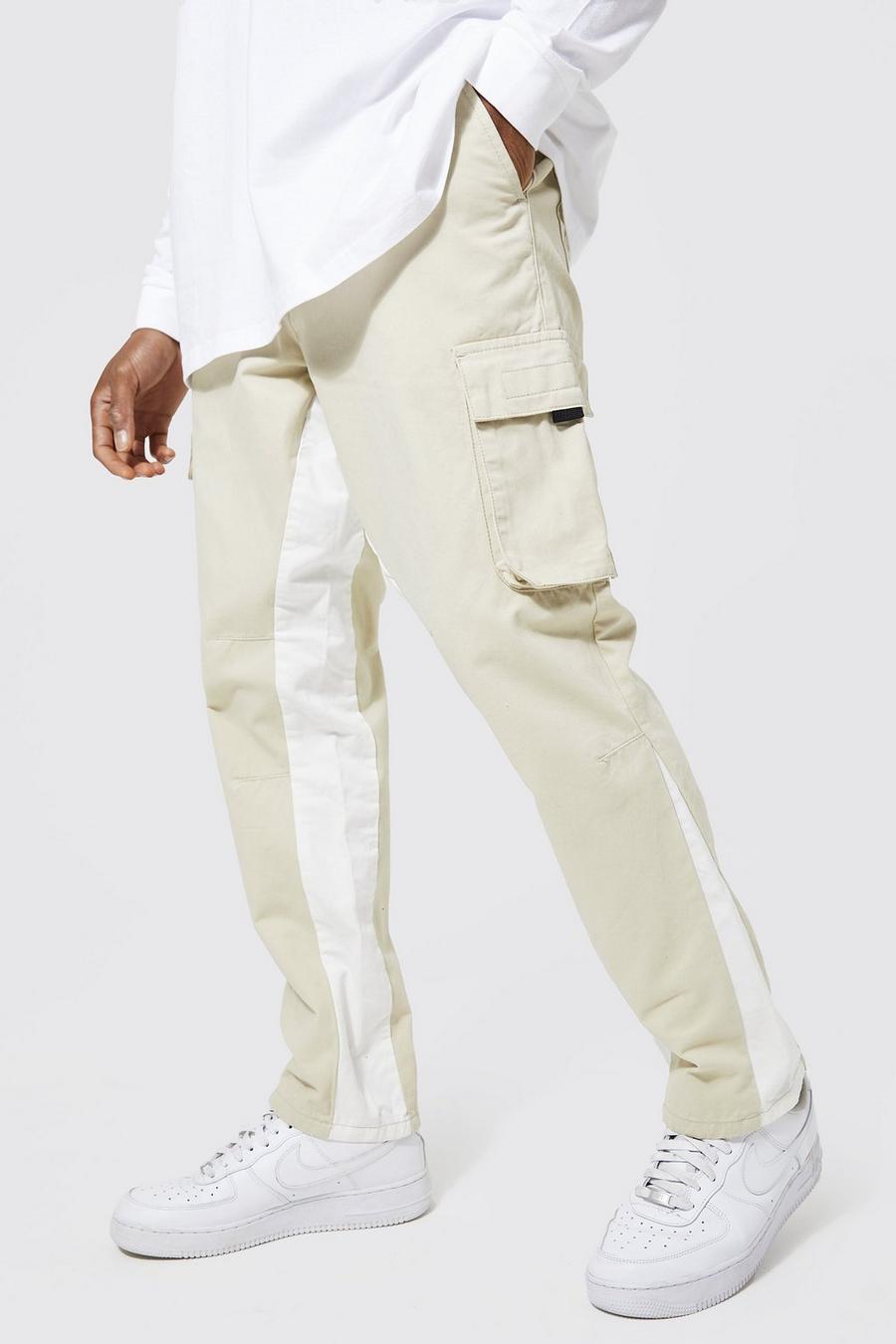 Stone Elastic Waist Straight Leg Cargo Trousers With Panel Detail image number 1