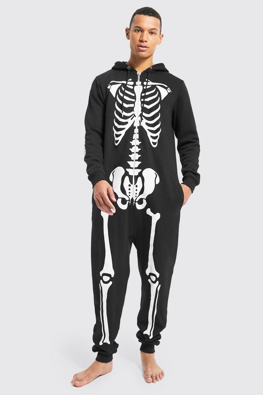 Tuta intera Tall Halloween con scheletro, Black nero