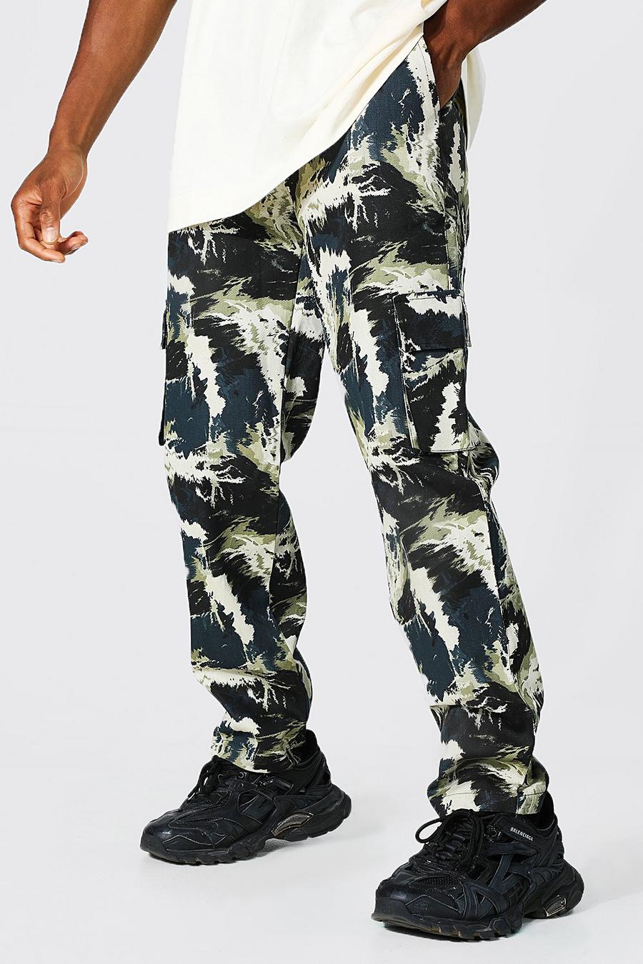 Black noir Relaxed Leg Twill Camouflage Cargo Trousers image number 1