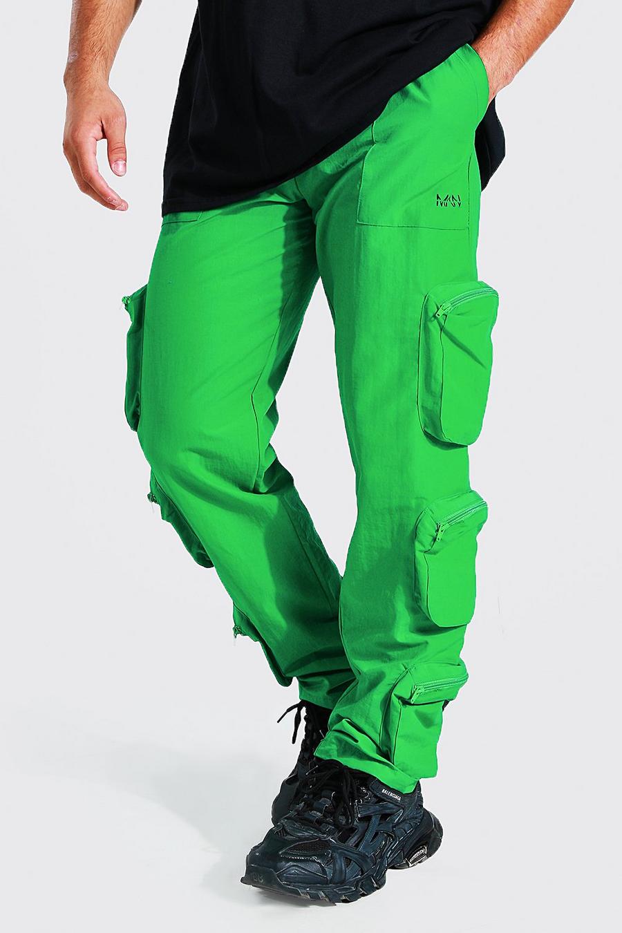 Green Man Crinkle Shell Multi Pocket Cargo Trousers image number 1