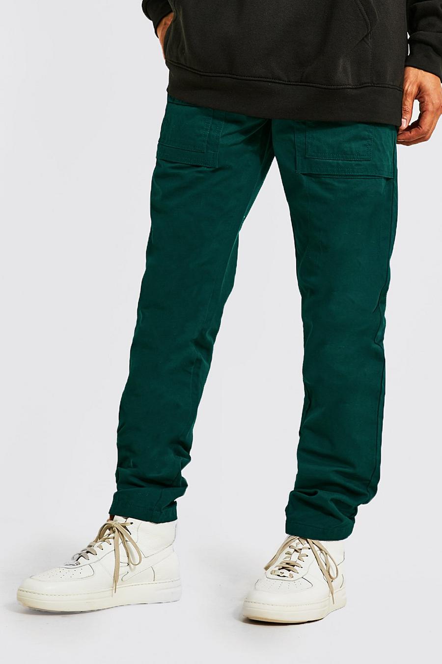 Pantaloni Cargo Slim Fit con tasche in rilievo su più livelli, Green gerde