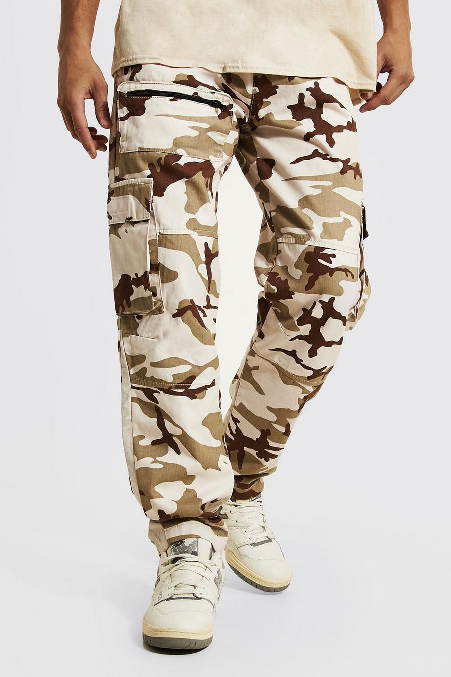 Camouflage Cargo-Hose mit geradem Bein, Camo khakifarben image number 1