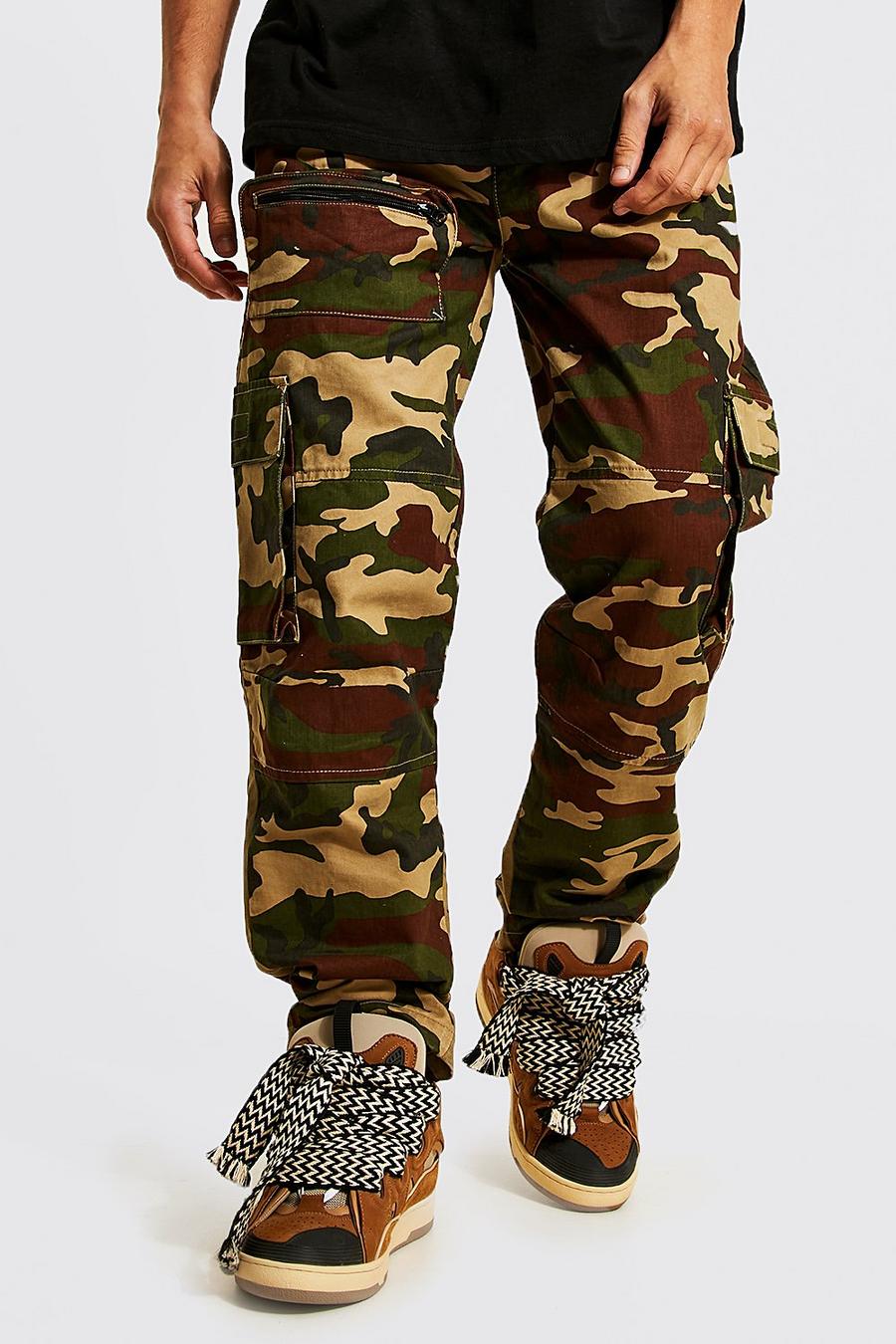 Straight Leg Panel Detail Camo Cargo Trousers image number 1