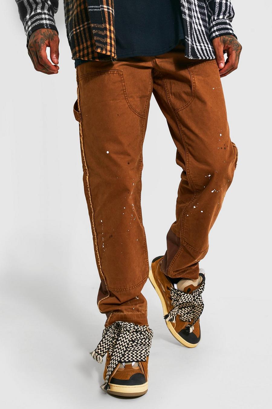 Pantalón holgado estilo carpintero desgastado, Chocolate marrón image number 1