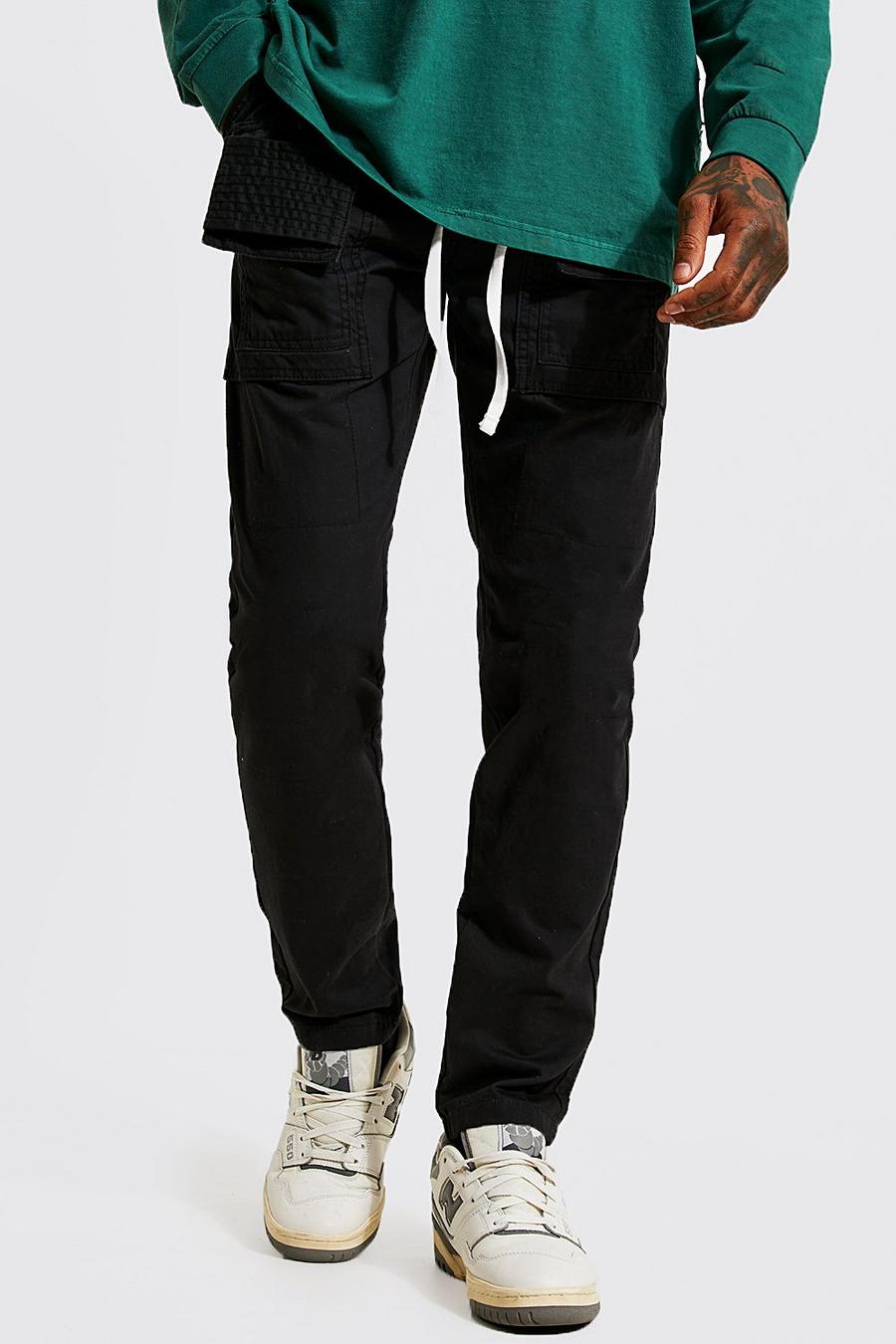 Black svart Slim Cargo Trousers With Multilayered Pocket image number 1