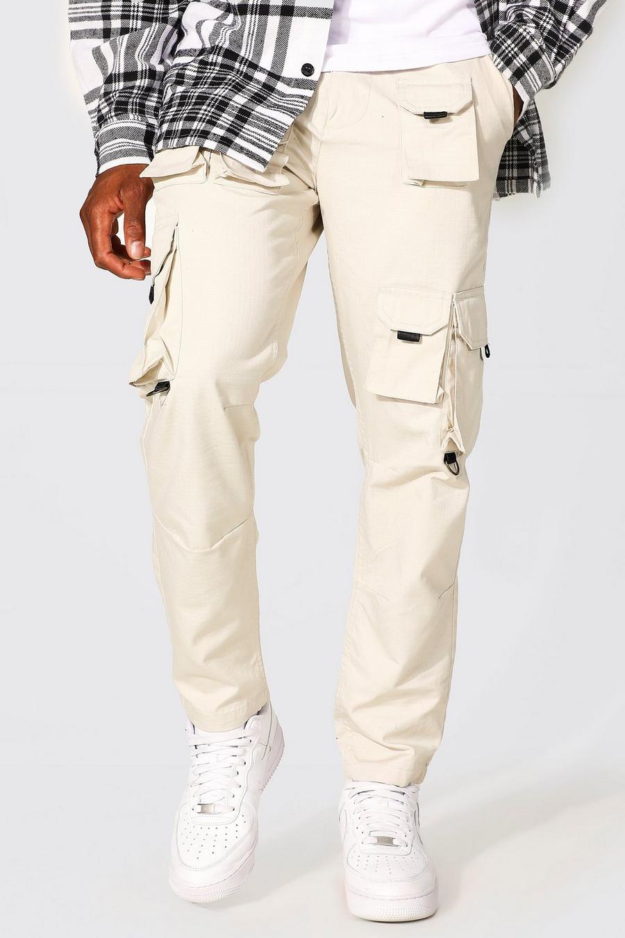 Stone beige Fixed Waist Straight Leg Ripstop Cargo Trouser image number 1