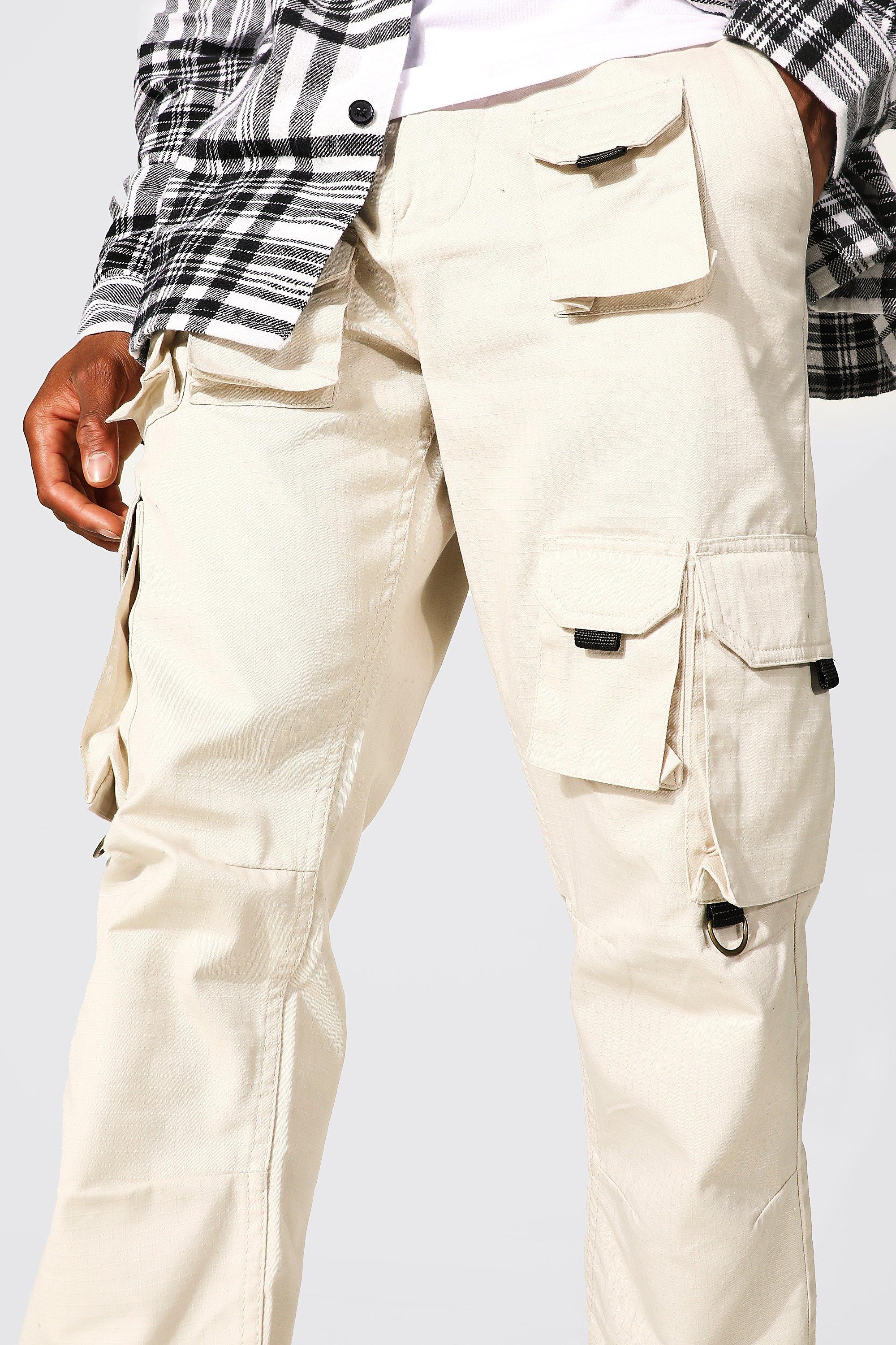 mens white cargo pants with pockets