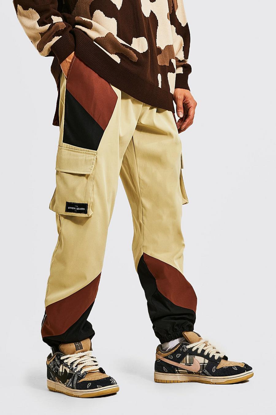 Pantalon cargo à empiècements contrastants - Official MAN, Stone beige image number 1