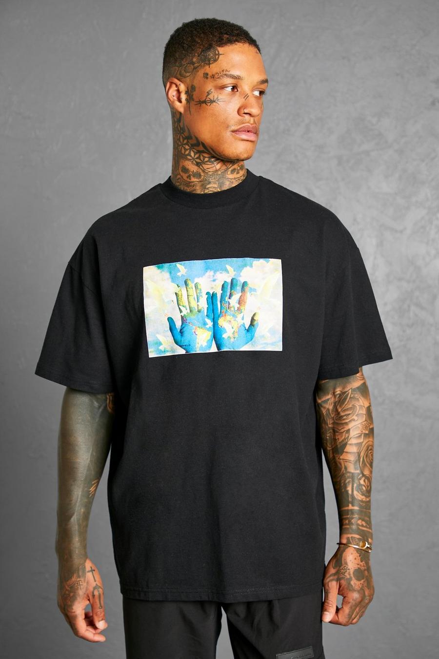 Black Oversized Ofcl Hands Graphic T-shirt image number 1