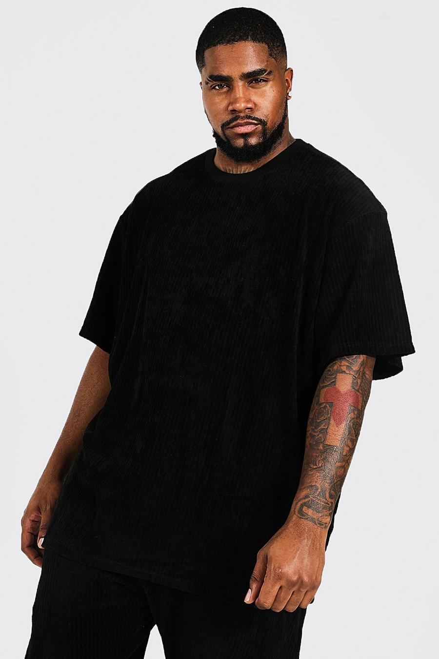 Camiseta Plus holgada de canalé y tela jersey con etiqueta, Black nero image number 1