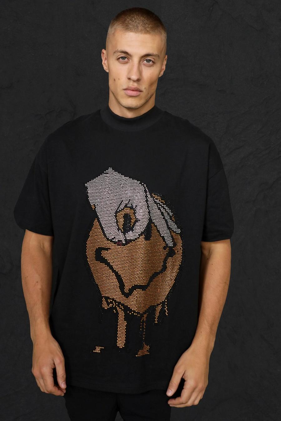 Black Oversized Rhinestone Druipende Smiley T-Shirt image number 1