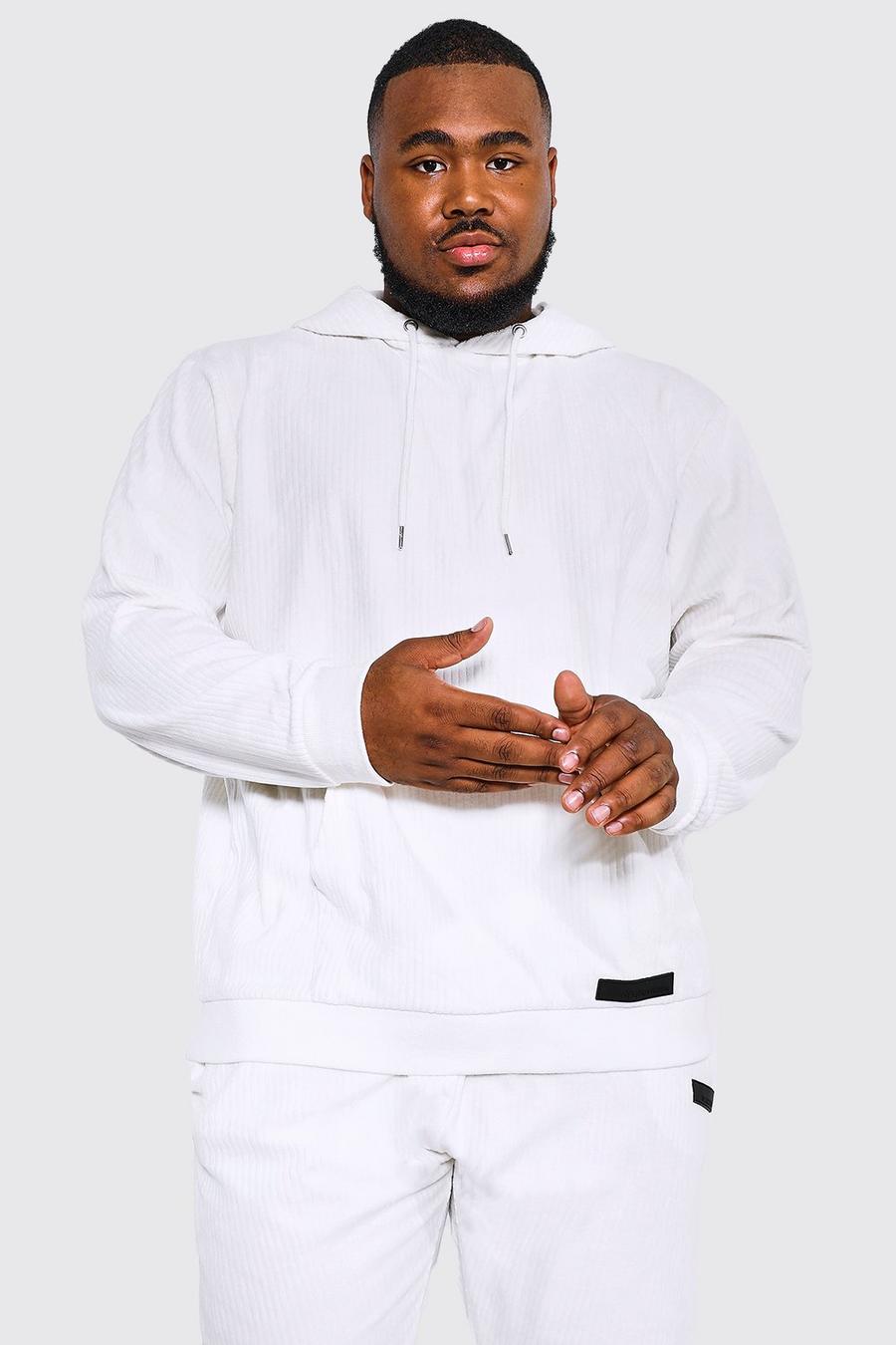 Ecru white Plus Ribbed Jersey Hoodie With Tab image number 1