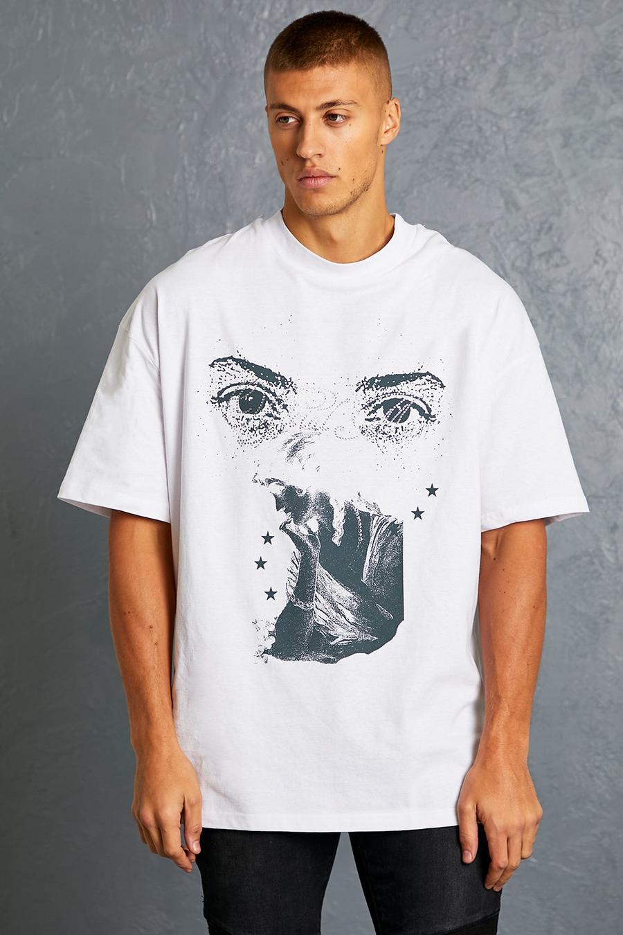 T-shirt oversize à imprimé et strass - MAN, White weiß image number 1