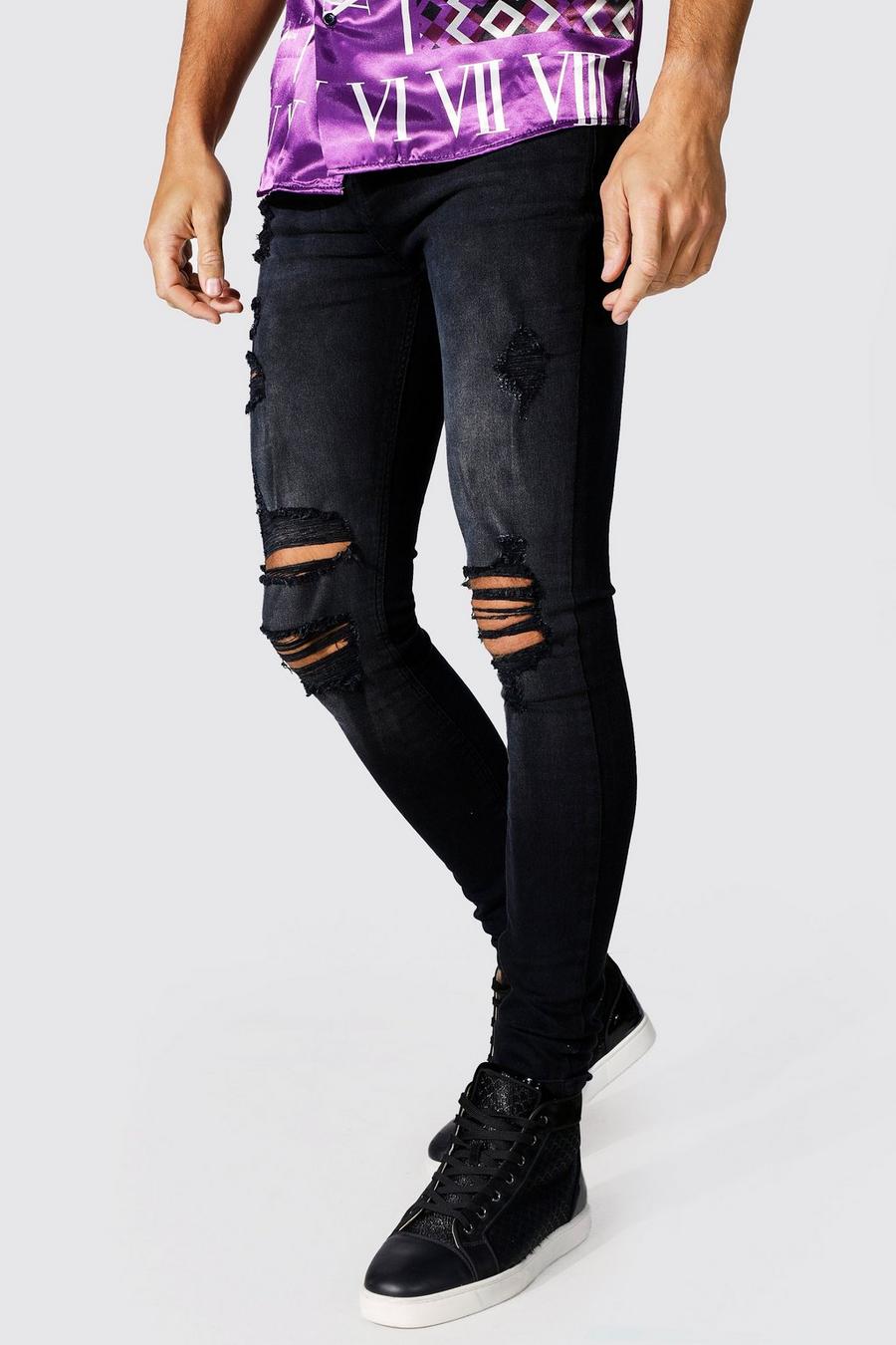Washed black Tall Super Skinny Jean With Multi Rips