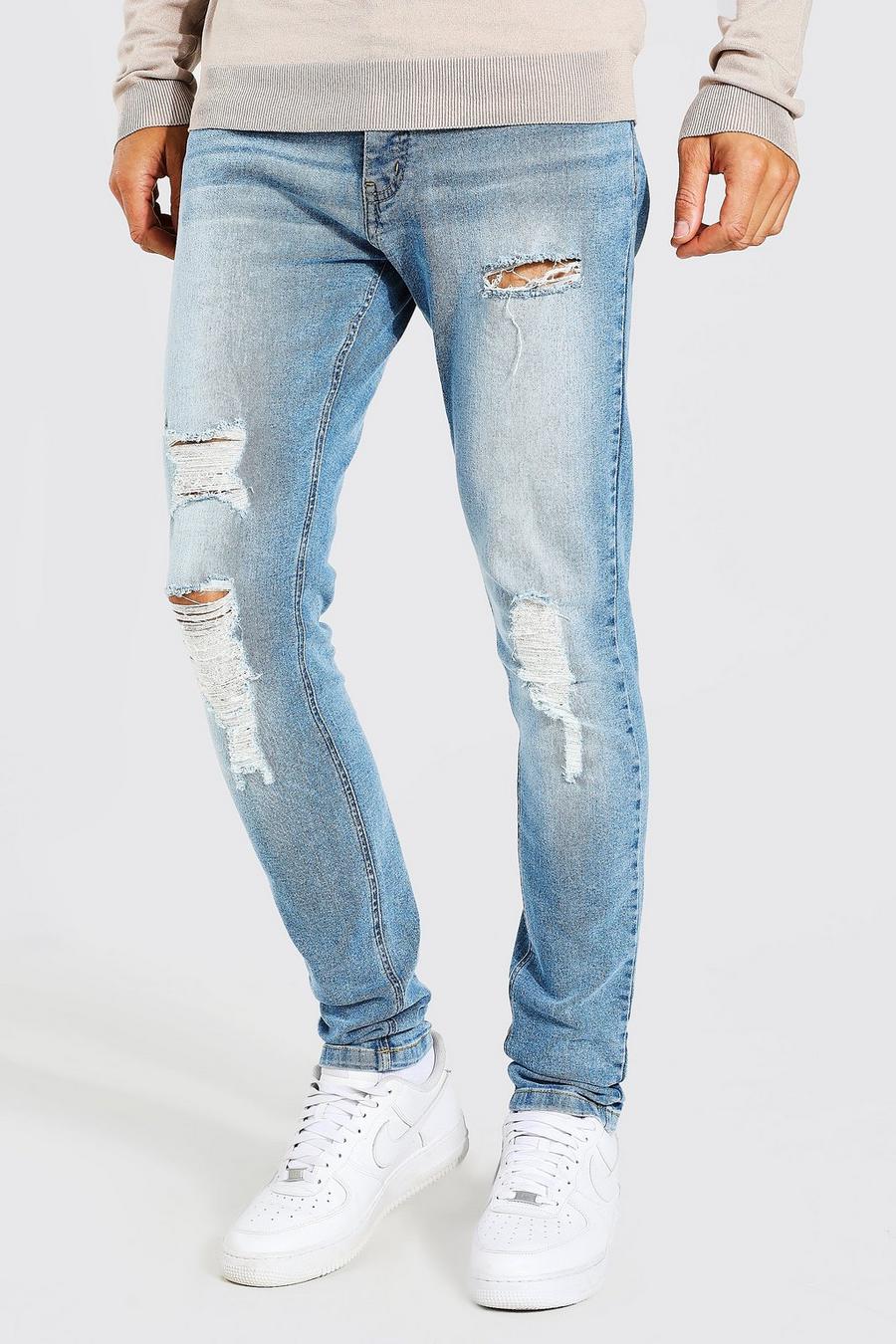 Light blue Tall Skinny Fit Jean With All Over Rips image number 1