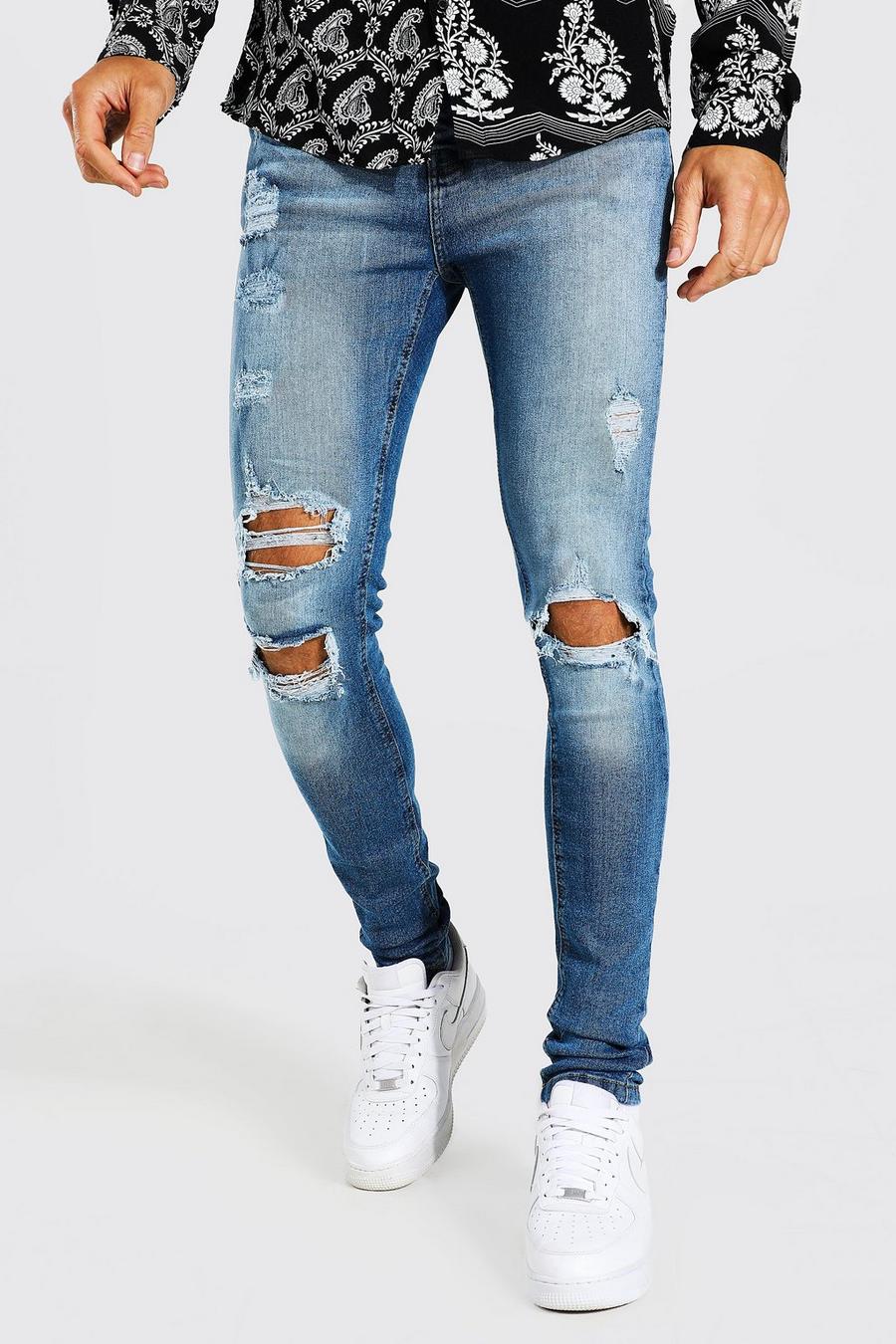 Mid blue Tall - Super skinny jeans med slitage image number 1