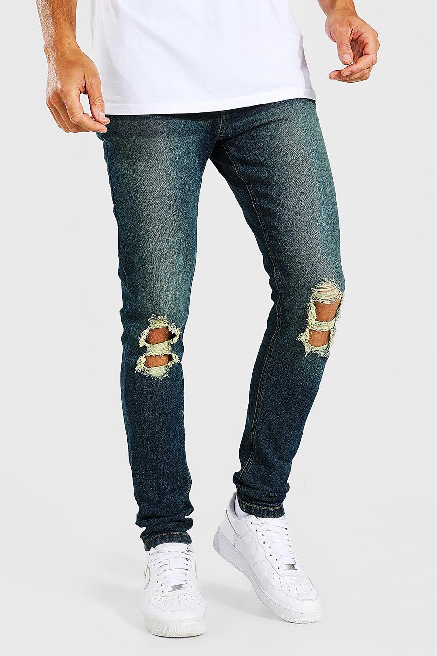 Antique blue Tall - Skinny jeans med slitna knän image number 1